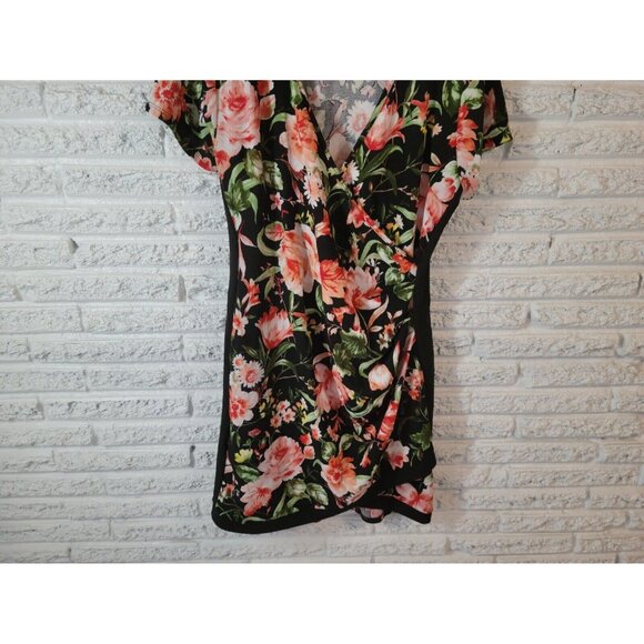 Rue 21 Women Dress 3X Mini Sheath Black Pink Floral Short Sleeve FLO206XE - Picture 3 of 11